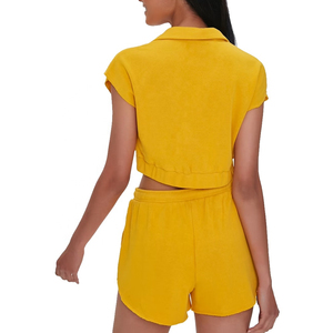 Ensemble de yoga pour femmes de haute qualité, logo personnalisé, printemps-été 2026, taille élastique unie, 2 pièces, respirant, séchage rapide, OEM - Product Image 3