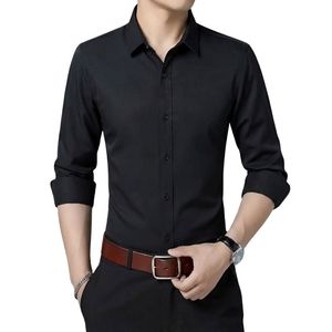 Camisa Formal Azul Marino para Hombre, Estilo Casual de Negocios, Corte Entallado, Manga Larga, Ropa de Trabajo, Camisa de Vestir Azul Oscuro Sólida de Lujo con Botones - Product Image 4