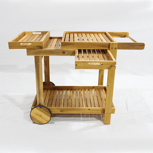Carro de barra de madera de acacia portátil con estante de almacenamiento y parte superior de bandeja extraíble para comedor interior al aire libre - Product Image 4