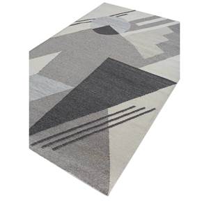 พรมลายตารางแบบนามธรรมสีเทาและสีดำ ทอแบบแบน ทำจากขนสัตว์และใยวิสโคส รุ่น ADWV-13048 สำหรับใช้ในบ้าน - Product Image 2