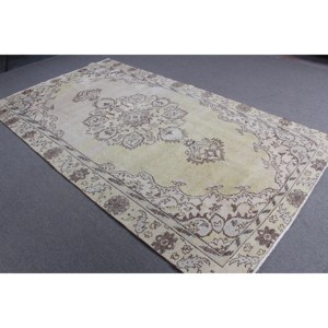 พรมวินเทจตุรกีขนาดใหญ่ 5.5x9.6 ฟุต สีขาวน้ำตาล ลายต้นไม้และพืช - Product Image 2