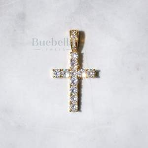 <b>Cross</b> Pendant Moissanite Solid 925 Sterling Silver Anti-Tarnish 14k Gold Coating Hiphop for <b>Women</b> Party Charms - Product Image 4