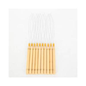 Custom Logo Hair Accessories Wooden Handle Loop Crochet <b>Micro</b> Ring Loop Threader Hair <b>Extension</b> Tool for Women and Salon - Product Image 5