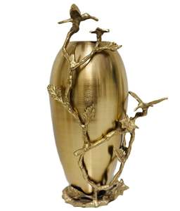 Brass decorative vase with sculpted <b>tree</b> branches and birds design perfect <b>for</b> luxury home interior and artistic centerpiece. - Product Image 1