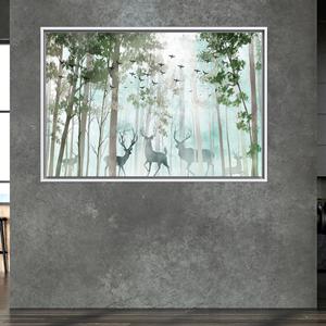 Toile imprimée avec un cerf dans la forêt - Décoration de paysage moderne pour la maison, 1P : encadré blanc - Product Image 1