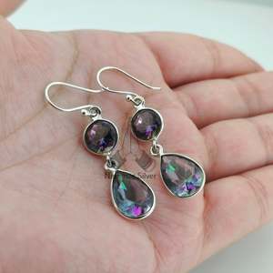 Mystic Topaz <b>Opal</b> Dangle <b>Earrings</b> 925 Sterling Silver Handmade Boho Style for Birthday Valentine's Day Mother's Day Gift - Product Image 1