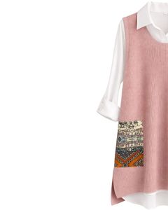 Customized Dusty Pink <b>Womens</b> Knitted Sleeveless <b>Sweater</b> <b>Vest</b> With Contrast Patch Pockets Casual Winter Layering OEM Factory - Product Image 3