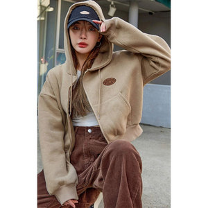 Women's Cotton Hoodie New Style Loose Fit Zipper <b>Up</b> Sweatshirt Winter Fashionable Casual Fleece Hoodie - Product Image 1
