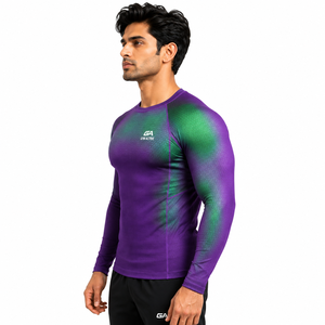 <b>Mens</b> Long Sleeve Compression Shirt Custom Gym Activewear Sports Training Fitness Rash Guard Anti-UV Front Logo Simple Design - Product Image 2