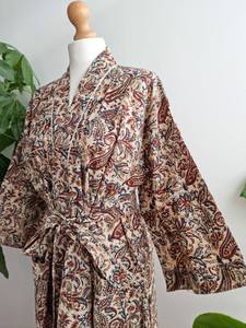 Bagru de algodón puro estampado a mano Kimono de verano Floral Beach Coverup Cómoda bata de maternidad | Casual Floral Otoño/Invierno de punto - Product Image 5