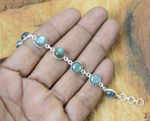 Pulsera Ajustable de Plata de Ley 925 con Labradorita y Piedra Lunar, Joyería de Piedras Preciosas Hecha a Mano, Regalos Elegantes para Mujer - Product Image 3