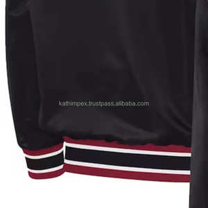 Veste bomber en satin noir et marron élégante, écologique, faite à la main, en gros, pour hommes, commandes personnalisées, col et poignets côtelés rayés, OEM - Product Image 6