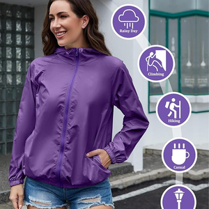 Chubasqueros para mujer, ligeros, impermeables, a prueba de viento, cortavientos ajustable, chaquetas de lluvia, chaqueta vaquera - Product Image 3