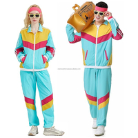 Survêtement rétro des années 80 pour hommes et femmes-Bleu-Costume coupe-vent Hip Hop vintage-Ensemble de tenues Disco Ensembles coupe-vent