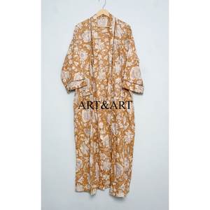 Kimono de Algodón para Mujer, Hecho a Mano, con Estampado Floral, Estilo Japonés, Largo hasta el Suelo, Lavable, de Secado Rápido, Bata de Verano, Ropa de Playa, Ropa de Estar por Casa - Product Image 1