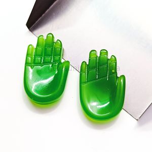 Piedra preciosa tallada a mano de Hamsa de Calcedonia verde, piedra preciosa con forma de mano de Calcedonia suelta Fátima tallada a mano para hacer colgantes 25mm - Product Image 2