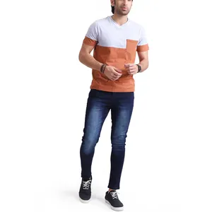 New Arrival High Quality Pure Organic Cotton Different Color Panels T Shirts Breathable Regular Casual Fit T-Shirts For Men