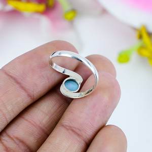 Vente chaude 925 Sterling Silver Handmade Jewelry Ring Vintage Silver Plated Jewelry RingTrendy Natural Republic Larimar Gemstone - Product Image 4