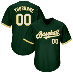 Ropa de equipo personalizada más vendida, camiseta de béisbol tejida acanalada auténtica en verde, blanco y dorado personalizada - Product Image 1