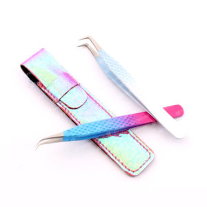 Pinzas de extensión de pestañas antiestáticas Juego de pinzas de pestañas de volumen recto y curvo de acero inoxidable con logotipo personalizado - Product Image 4