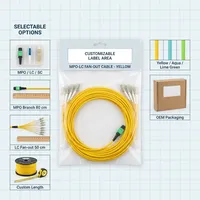 Cable de fibra óptica de matriz de salida múltiple (fan-out) MPO a LC de 16 núcleos, 2x 8F MPO hembra a 8x LC dúplex, LSZH, ramificaciones de 80 cm (MPO) y 50 cm (LC)