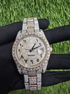 Montre automatique mécanique de haute qualité, fabriquée à la main, avec diamants en moissanite VVS, sertie de diamants, pour homme et femme, en acier inoxydable de luxe - Product Image 1