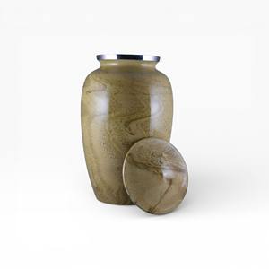 Urne funéraire en marbre de grès naturel avec motif en spirale aux tons terreux et couvercle assorti pour un souvenir paisible - Product Image 1