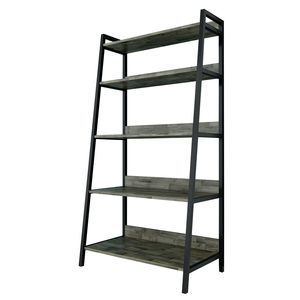 Étagère à 5 niveaux en forme de trapèze avec structure en fer et bois de caoutchouc (45x85x160cm) de type sur pied pour salon KKS003 - Product Image 1