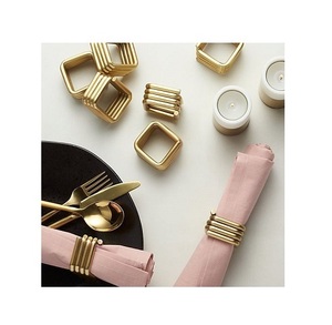 Juego de anillo de lujo chapado en oro, 6 accesorios dorados, soporte de anillo para servilletas, flor de Metal, acero inoxidable, boda elegante - Product Image 2