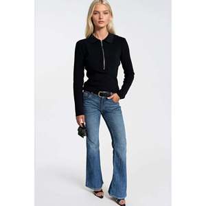 Polo à col zippé avec détails en tricot - Noir - Noir - Product Image 1