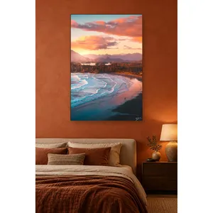 ภาพพิมพ์บนผ้าใบชายหาดพระอาทิตย์ตกสีชมพูฟ้าของฟิดา - Product Image 1