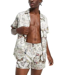 Conjunto de 2 Piezas para Hombre, Transpirable, 100% Algodón, Camiseta de Manga Corta y Pantalones Cortos Estampados para Uso Casual al Aire Libre en Verano - Product Image 1