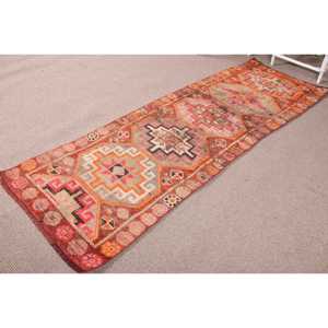 Vintage 2.7x8.3 ft Rug, Herki Turkish Rug, <b>Red</b> Moroccan <b>Wool</b> Rug - Product Image 2