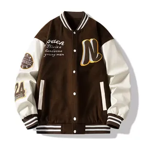 OEM Manufacturers Letterman Streetwear Men Baseball Jackets Casual Knitted Jersey Fleece Chenille Embroidery - Product Image 3