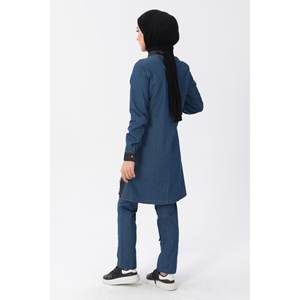 Ensemble deux pièces en jean bleu foncé pour femme avec fermeture éclair, combo hijab MSW10074-2, pantalon long décontracté mi-longueur, ample, XS-XL - Product Image 5