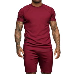 ชุดสองชิ้นสำหรับผู้ชายเสื้อเชิ้ตแขนสั้นคอปกกางเกงขาสั้นกีฬาลำลองฤดูร้อนสีแดงสีทึบสำหรับผู้ชาย - Product Image 1