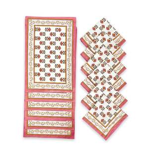 Ensemble de 6 sets de table et serviettes en coton imprimé à la main en Inde, décoration de table, sets de table en coton et serviettes en lin - Product Image 5