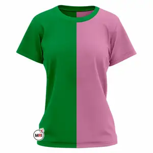 여성 티셔츠 2023 반 소매 여름 컬렉션 핑크 그린 레드 색상 여성 일반 적합 반 소매 면 티셔츠 색상