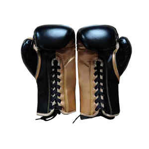 Gants de boxe noirs 12oz de haute qualité à lacets Gants de boxe en cuir pour adultes professionnels à lacets Logo personnalisé Gants de boxe en gros - Product Image 3
