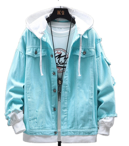 Primavera y otoño nueva tendencia de impresión Hip Hop Casual para hombre Jean conjuntos Denim Jean chaquetas manga completa estilo acanalado áspero - Product Image 1