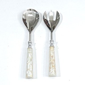 Brass Metal Silver Plated Decorative Salad Serving <b>Set</b> MOP Design Handle <b>Kitchen</b> Serving <b>Set</b> - Product Image 3