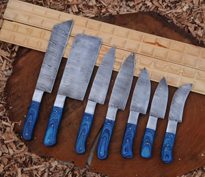 Ensemble de couteaux de chef en acier damas faits à la main de haute qualité couteaux artisanaux exclusifs en vente entière avec rouleau de cuir en bois Pakka - Product Image 2
