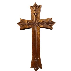 Handmade Carved Wood Cross <b>Wall</b> Hanging Antique Religious Christian Decor Mango Wood Altar <b>Crucifix</b> For Home Decoration - Product Image 1