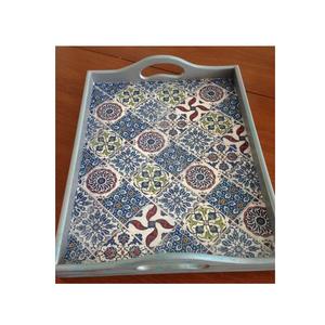 Exquisita bandeja de servicio colorida de lujo decorativa India duradera ecológica de madera de acacia pintada a mano - Product Image 2