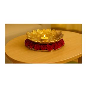 Design créatif Bol décoratif fini doré Aluminium Acier inoxydable Base supérieure en métal Forme de feuille Nourriture Fruits Servir - Product Image 4