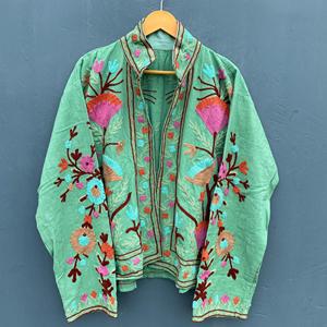 Chaqueta de algodón bordada Suzani Multicolor Boho Chic para mujer, transpirable, hecha a mano, diseño Floral, tejido artesanal de longitud corta - Product Image 4