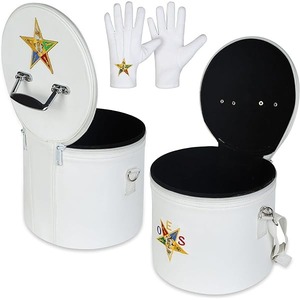 Boîte de rangement et de présentation pour chapeau Fez OES de qualité supérieure, blanche (emblème brodé à la main), pour l'Étoile de l'Est maçonnique - Product Image 2