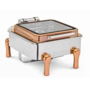 Réchaud commercial en acier inoxydable Gold & Silver avec couvercle en verre carré pour hôtel restaurant - Product Image 5