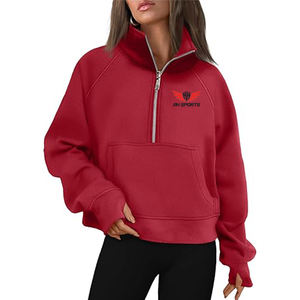 Sweat à capuche surdimensionné confortable pour femmes ourlet réglable demi-fermeture éclair col montant avant Logo personnalisé élégant coupe décontractée vêtements de salon hiver - Product Image 1