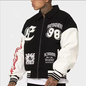 Chaqueta de béisbol Letterman para hombre, personalizada, con etiqueta privada, cuello alto, bordado de chenilla, resistente al viento e impermeable, estilo urbano. - Product Image 4